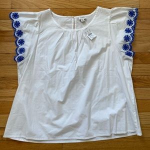 J. Crew Factory Embroidered White Blouse